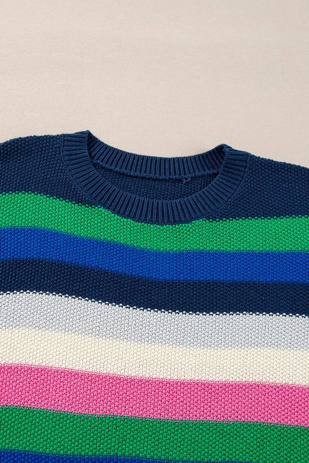 Bright Green Rainbow Striped Crew Neck Drop Shoulder Sweater - loveforevers