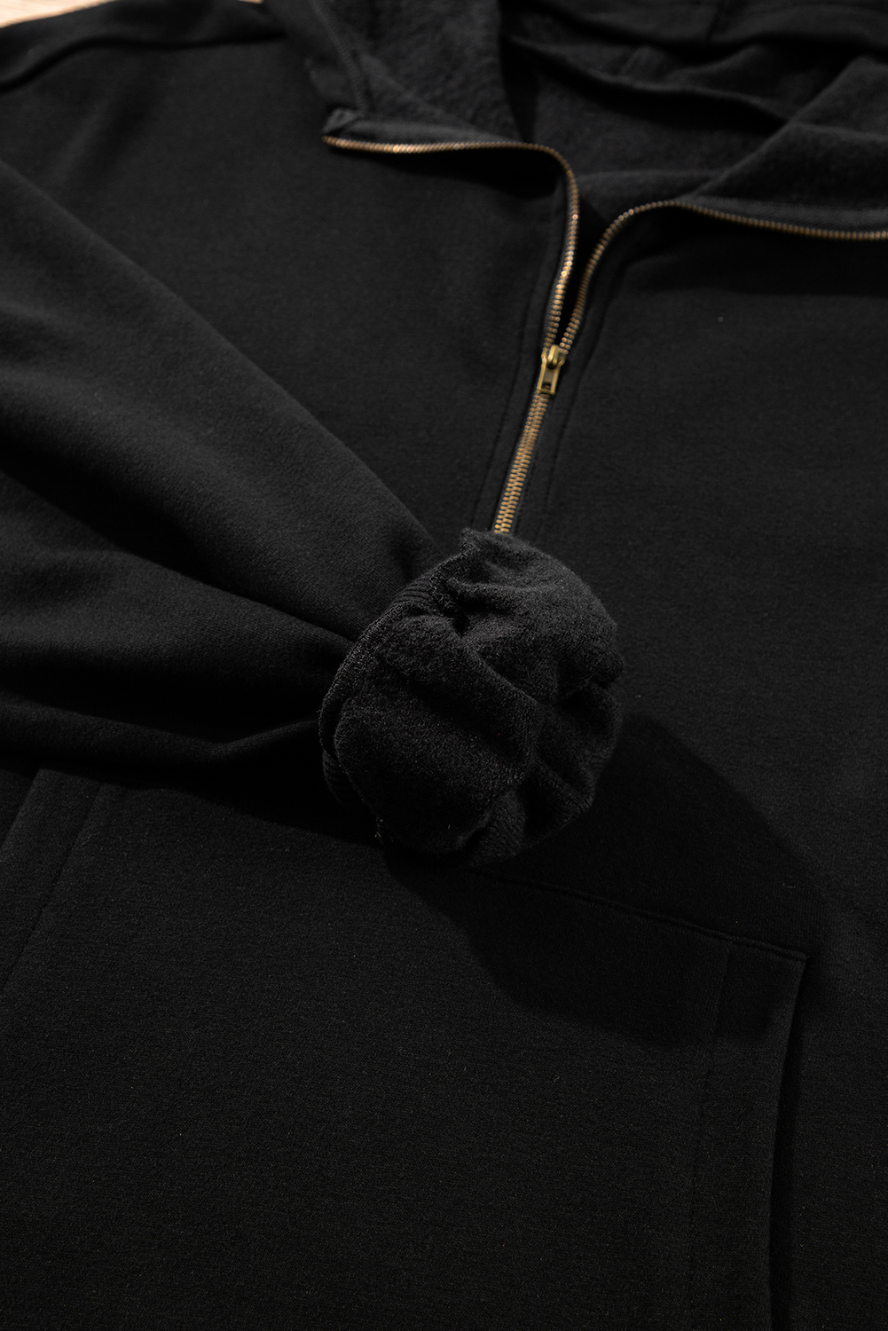 Bonbon Fleece Lined Half Zipper Kangaroo Pockets Loose Hoodie - loveforevers