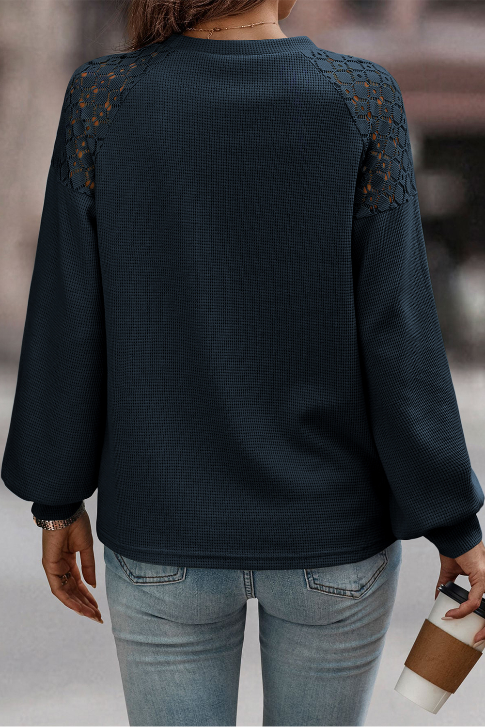 White Lace Long Sleeve Textured Pullover - loveforevers