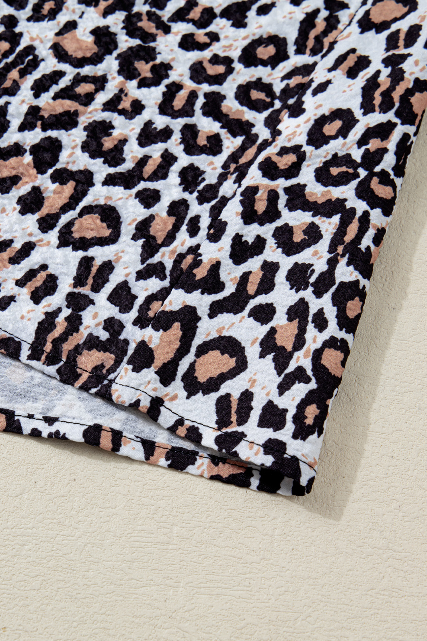 Khaki Contrast Frilled V Neck Trimmed Leopard Shirt - loveforevers