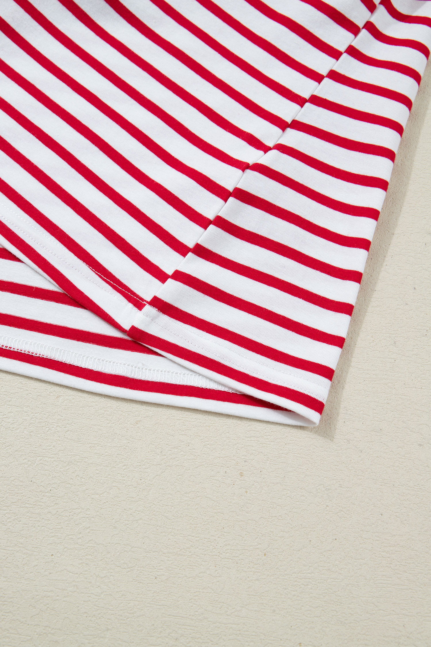 Red Stripe Contrast Frilled Trim Half Button Long Sleeve Top - loveforevers