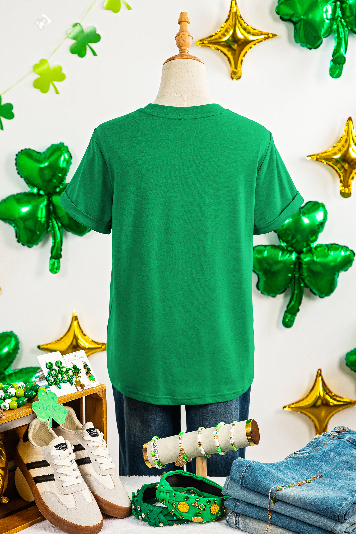 Bright Green St Patricks Day Elements Sequin Graphic Tee - loveforevers