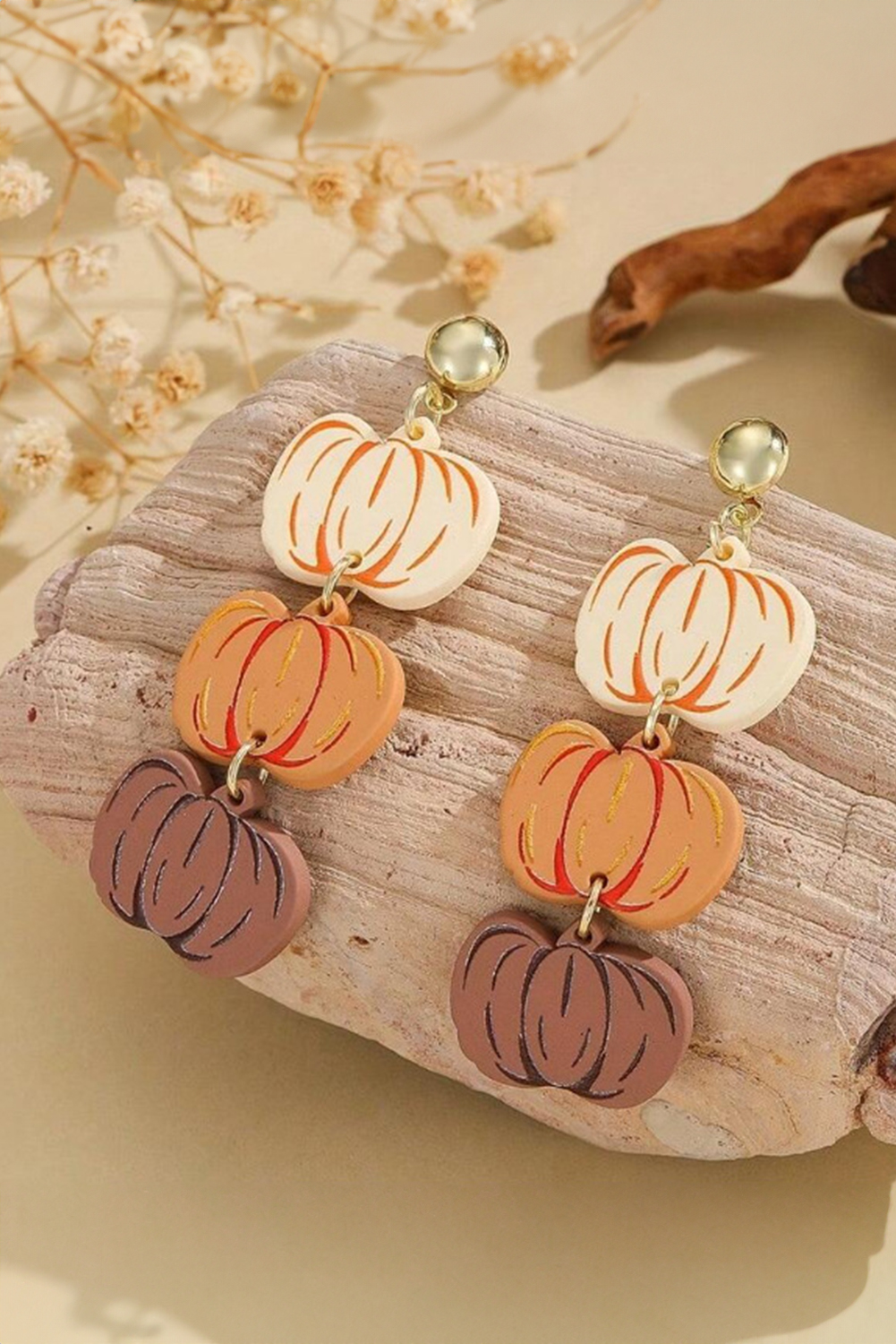 Russet Orange Acrylic Pumpkin Stack Stud Earrings - loveforevers