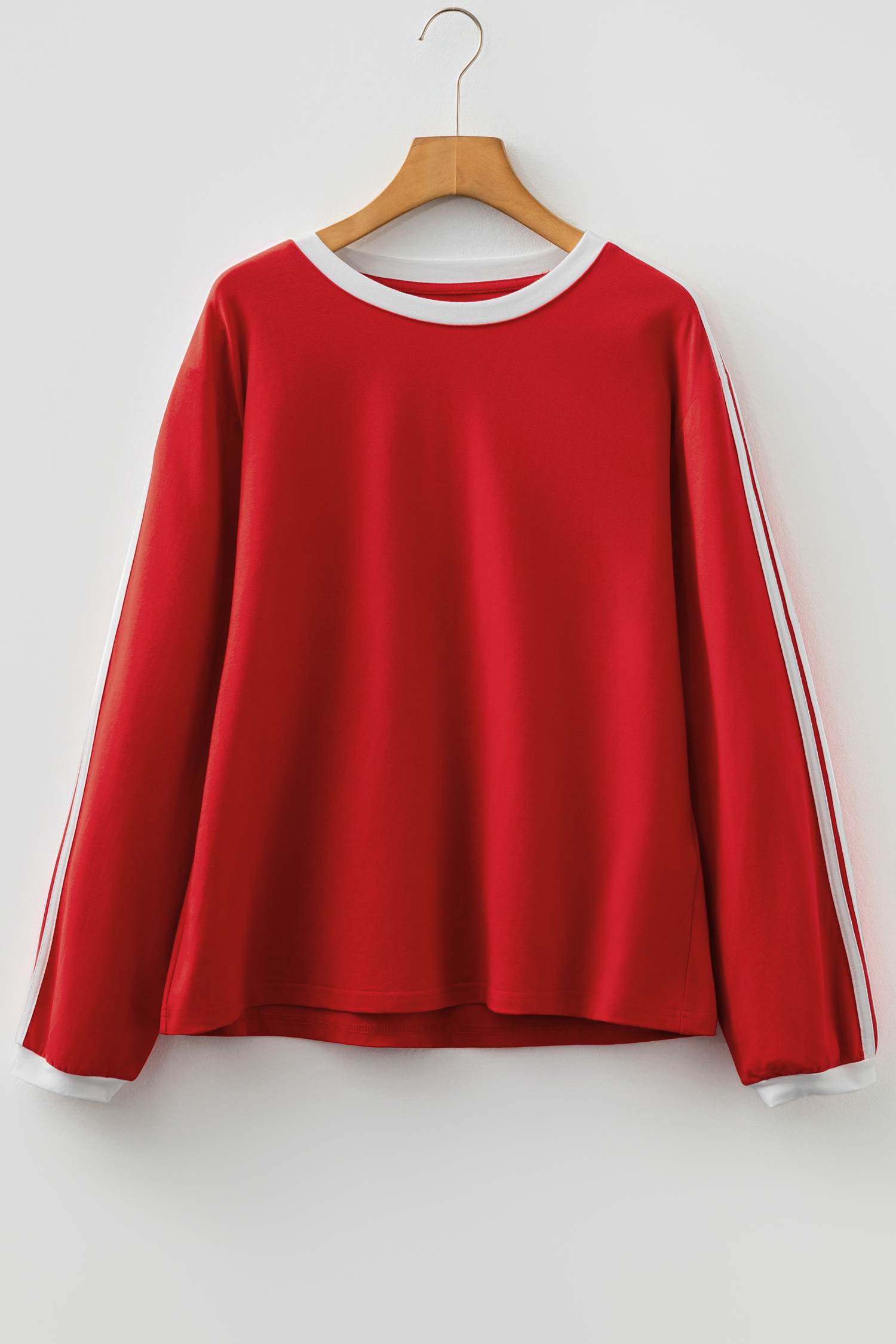 Dark Brown Varsity Striped Accent Contrast Crew Neck Long Sleeve T Shirt - loveforevers