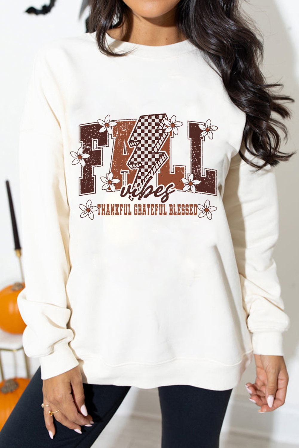 White FALL THANKFUL Graphic Drop Shoulder Sweatshirt - loveforevers