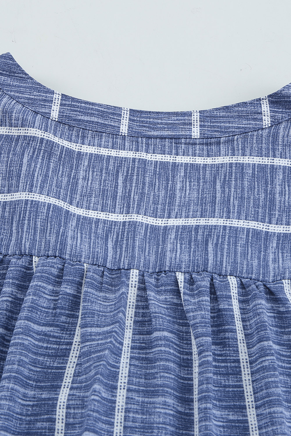 Blue Striped Print V Neck Half Buttons Loose Blouse - loveforevers