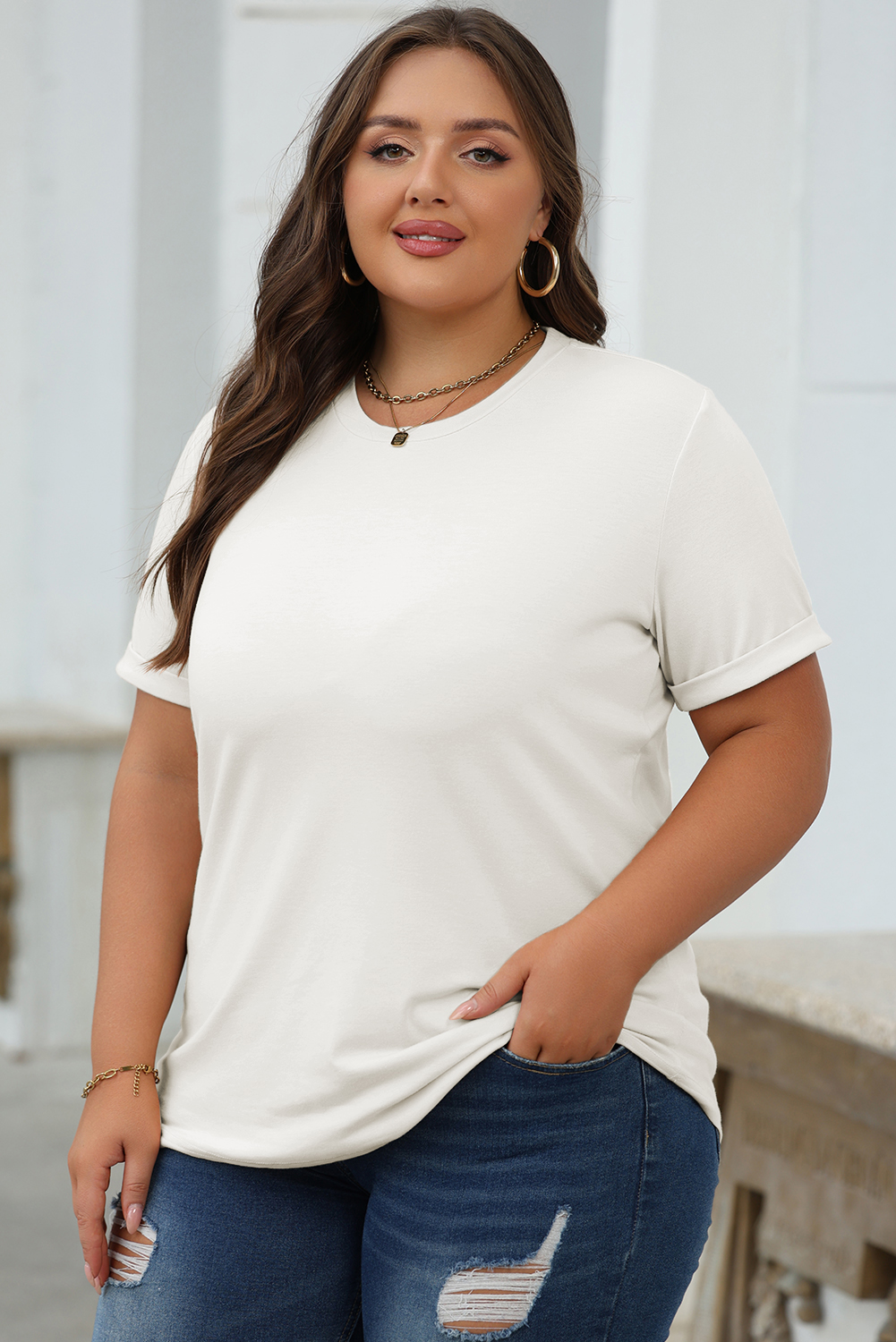 Khaki Casual Plain Crew Neck Tee - loveforevers