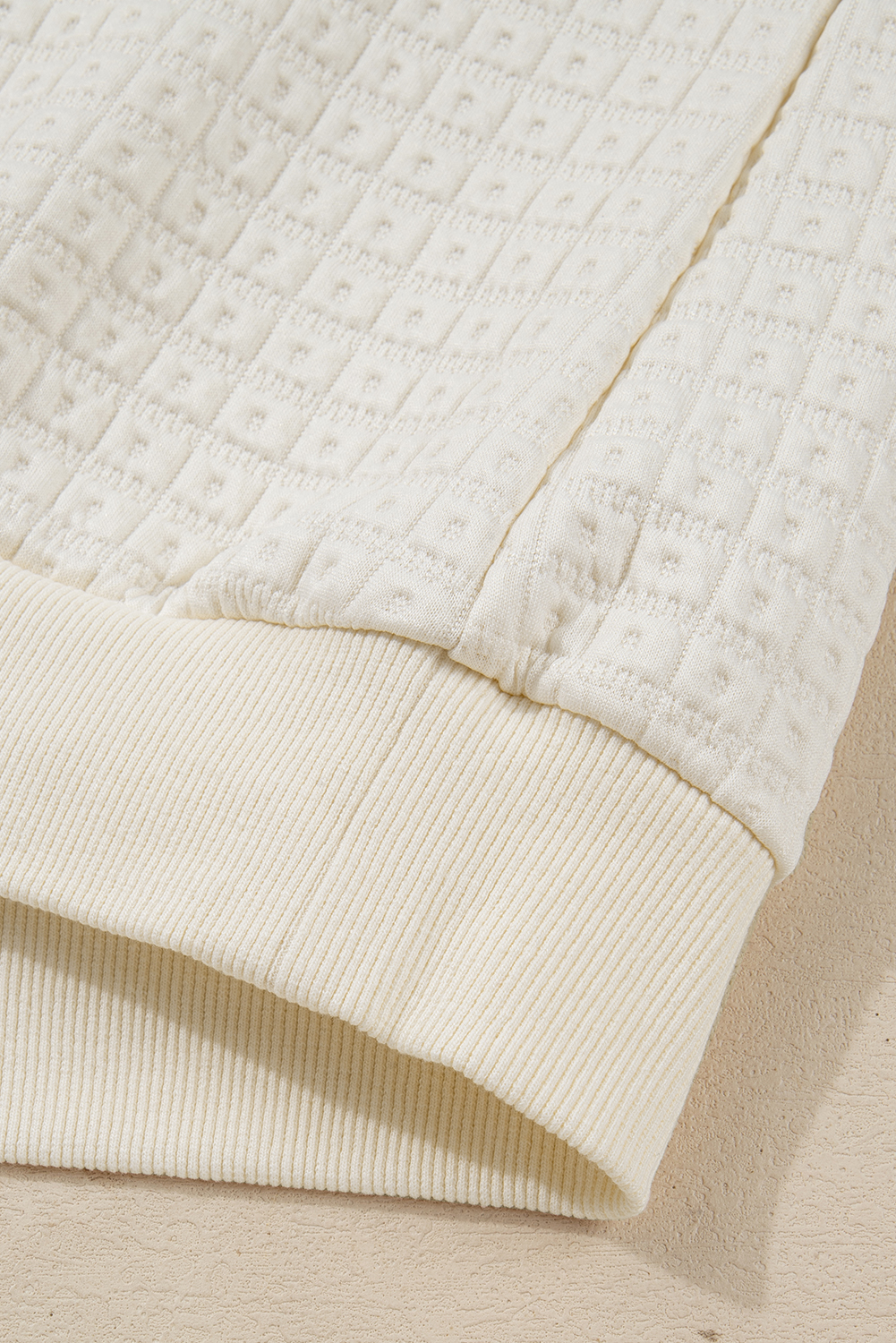 Beige Pineapple Textured Half Button Collared Sweatshirt - loveforevers