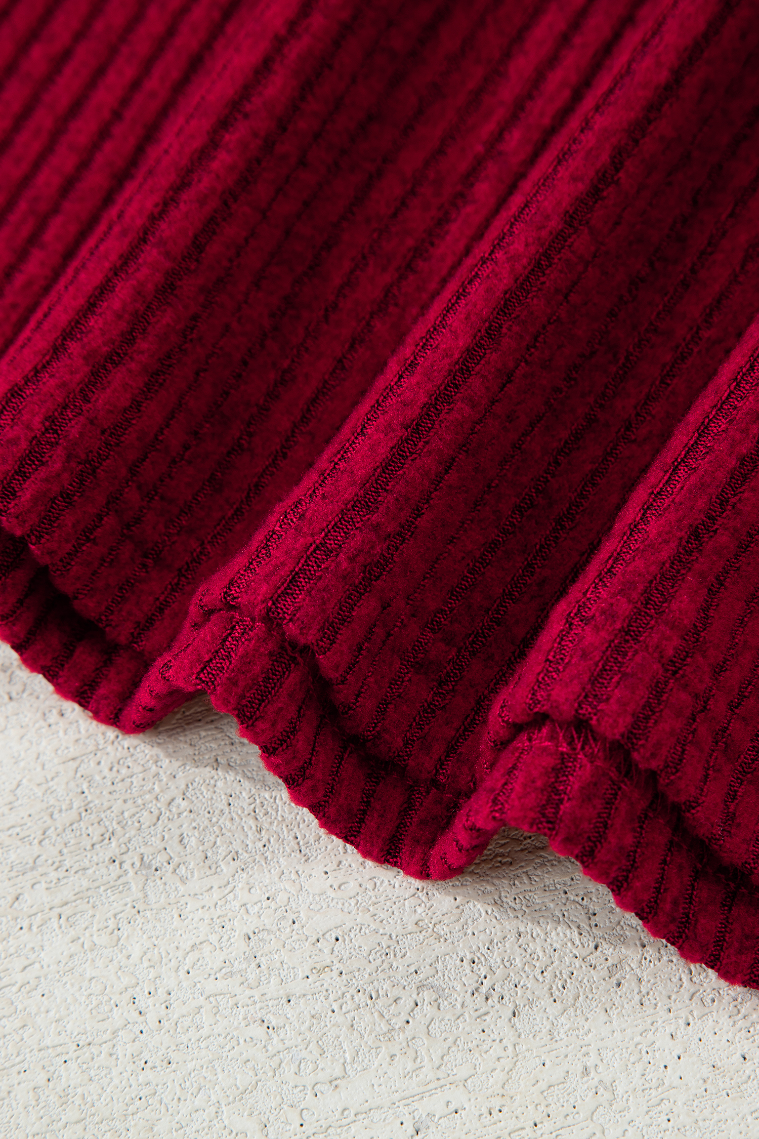 Racing Red Ribbed V Neck Contrast Ribbon Bow Back Drop Shoulder Long Sleeve Top - loveforevers