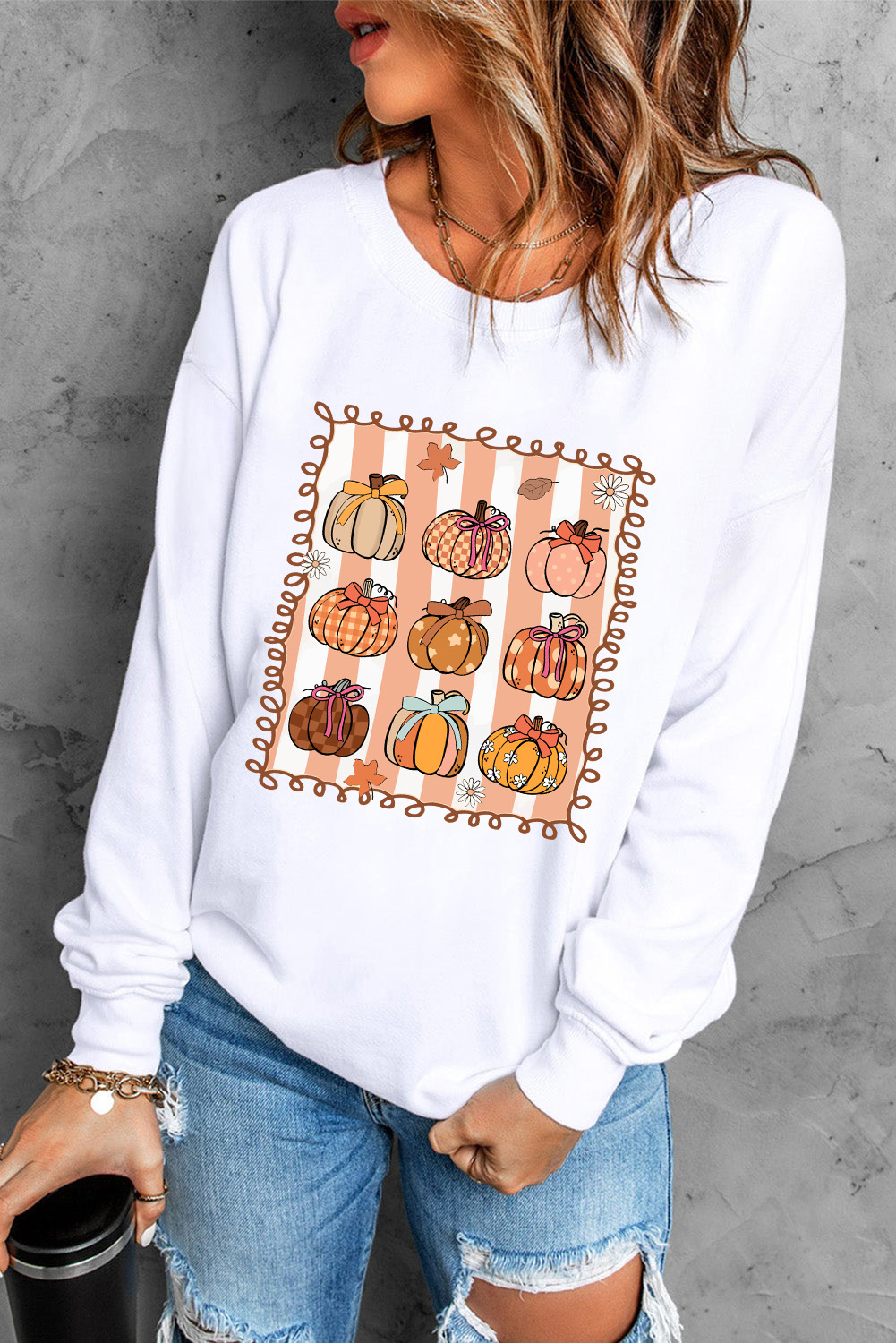 White Fall Bow Pumpkin PNG Sublimation Graphic Sweatshirt - loveforevers
