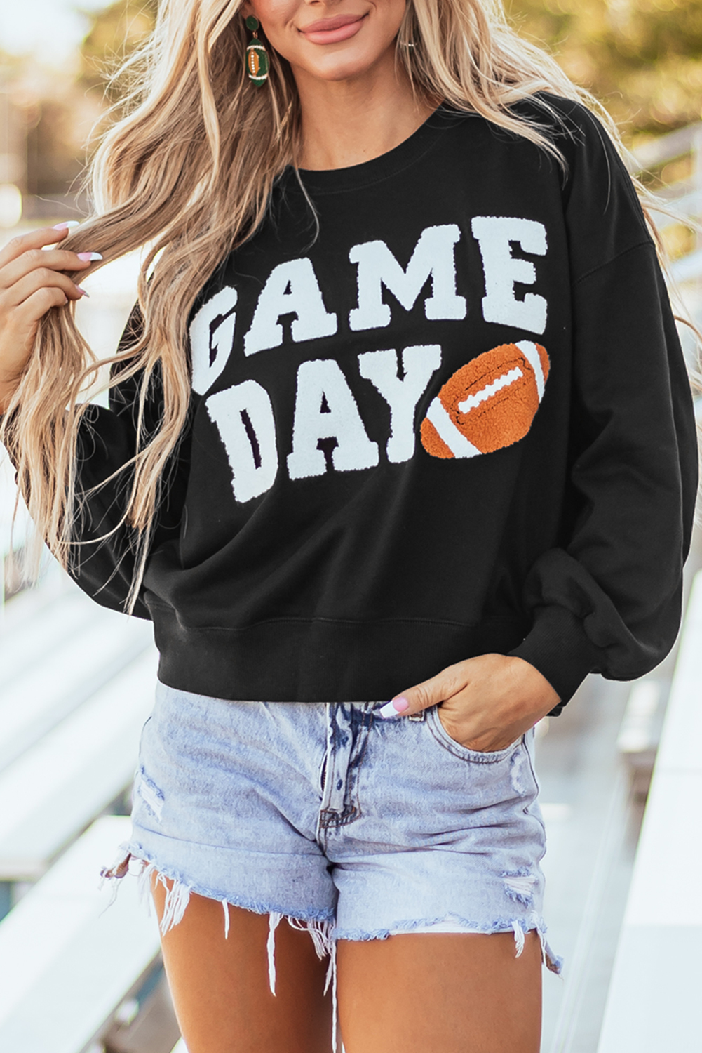 Black GAME DAY Graphic Varsity Pullover Sweatshirt - loveforevers