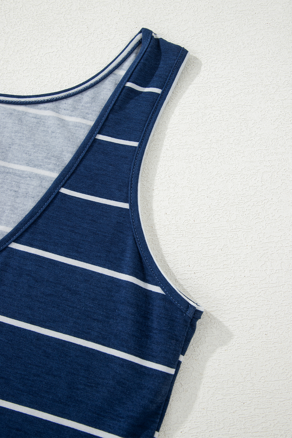 Blue Gray Stripe Print Open Back Sleeveless Maxi Dress with Slits - loveforevers