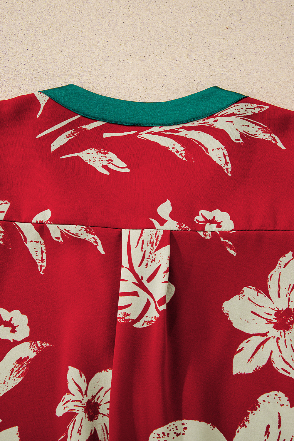 Red Contrast Tied Neck Shirred Puff Sleeve Flower Blouse - loveforevers
