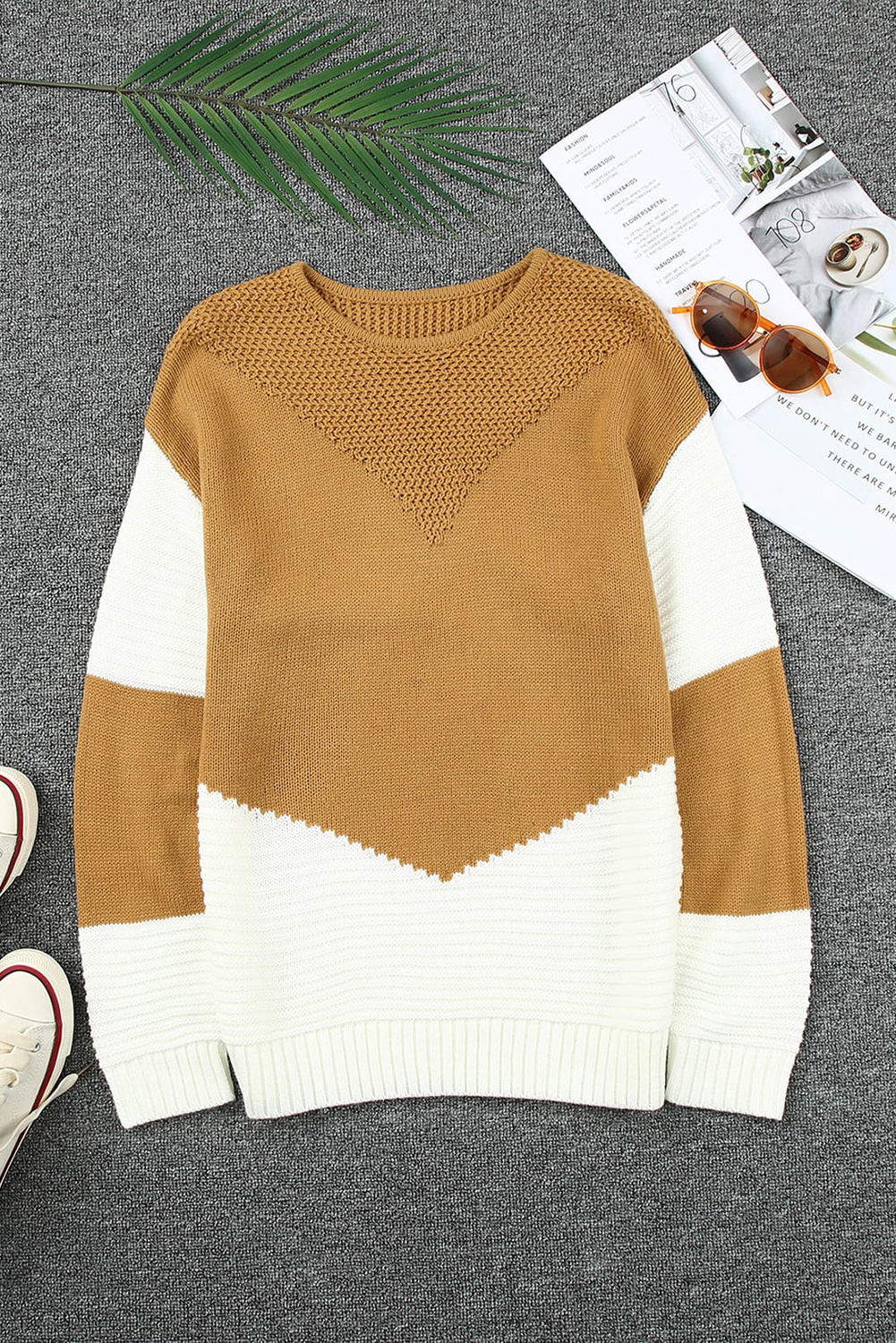 Two-Tone Chevron Pullover Sweater - loveforevers