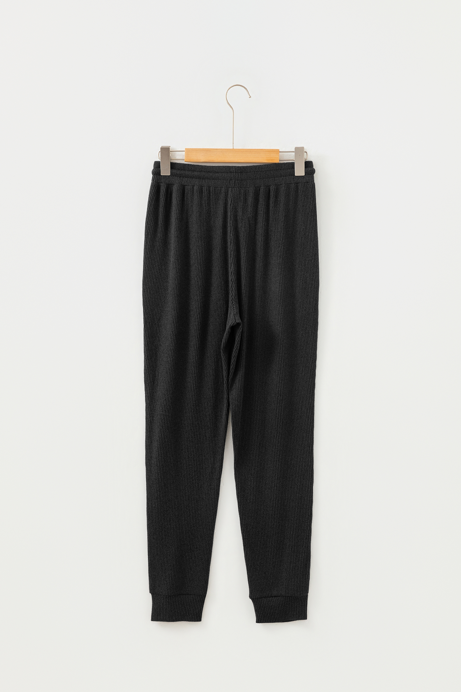 Black Ribbed Drawstring Active Jogger Pants - loveforevers