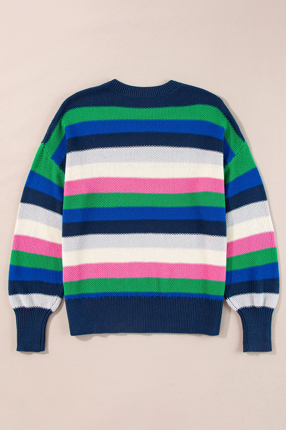 Bright Green Rainbow Striped Crew Neck Drop Shoulder Sweater - loveforevers
