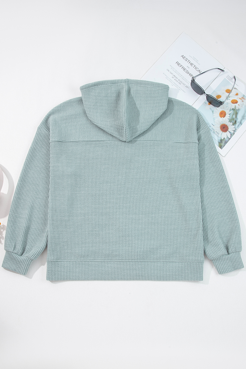 Clearly Aqua Ribbed Drop Shoulder Knit Hoodie - loveforevers