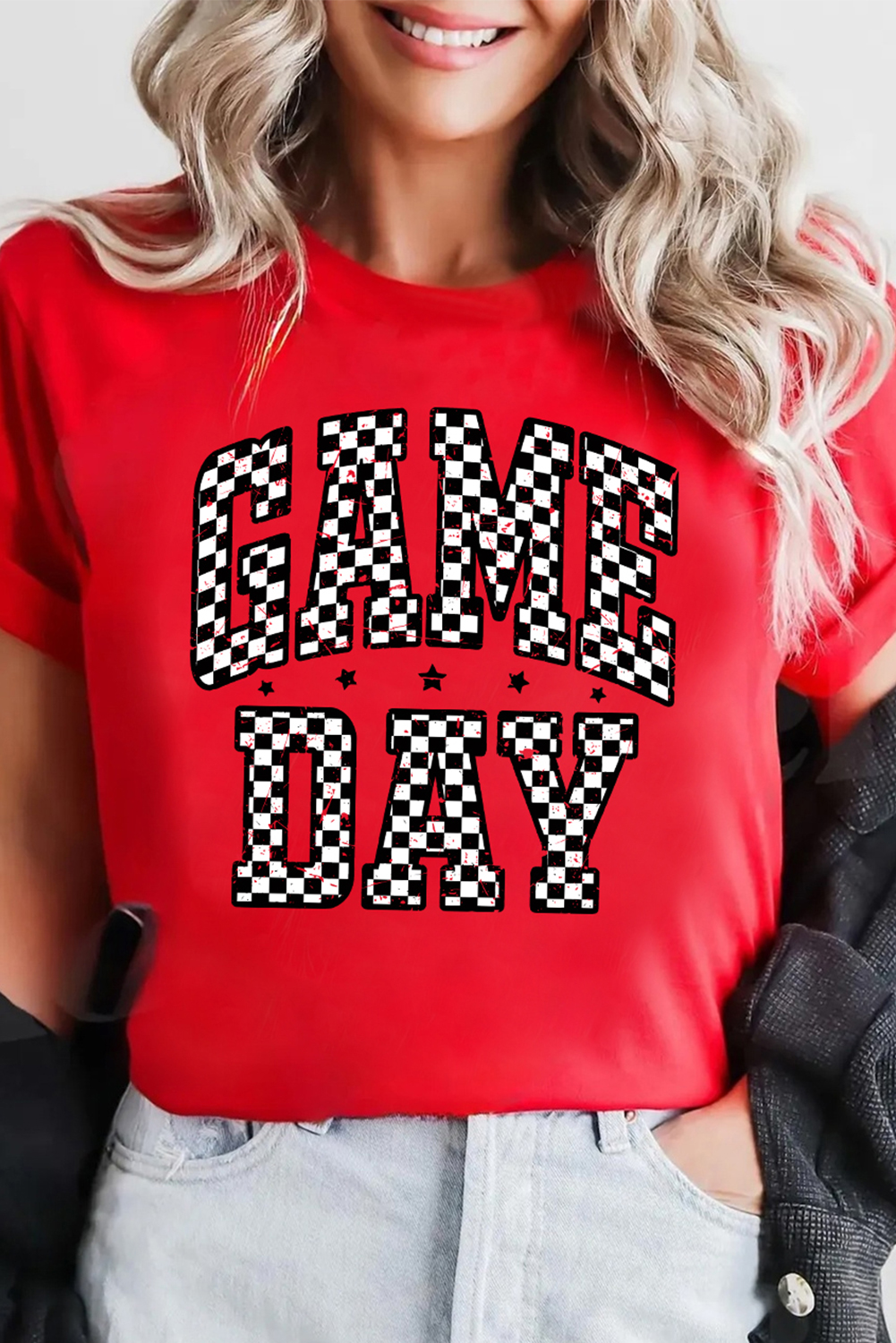 Red Checkered Game Day Graphic T Shirt - loveforevers