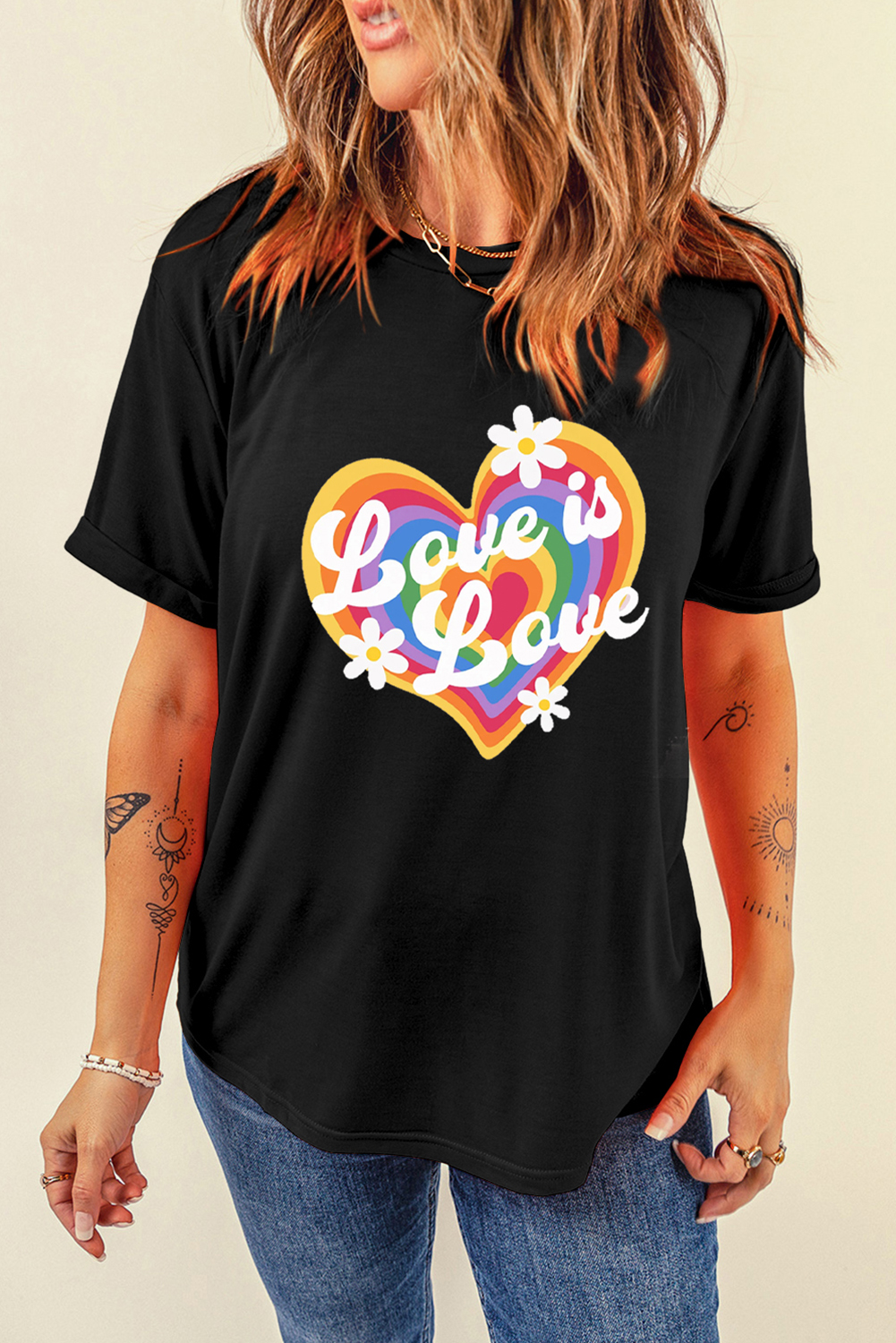 Black Love is Love Rainbow Heart Graphic Crewneck Tee - loveforevers