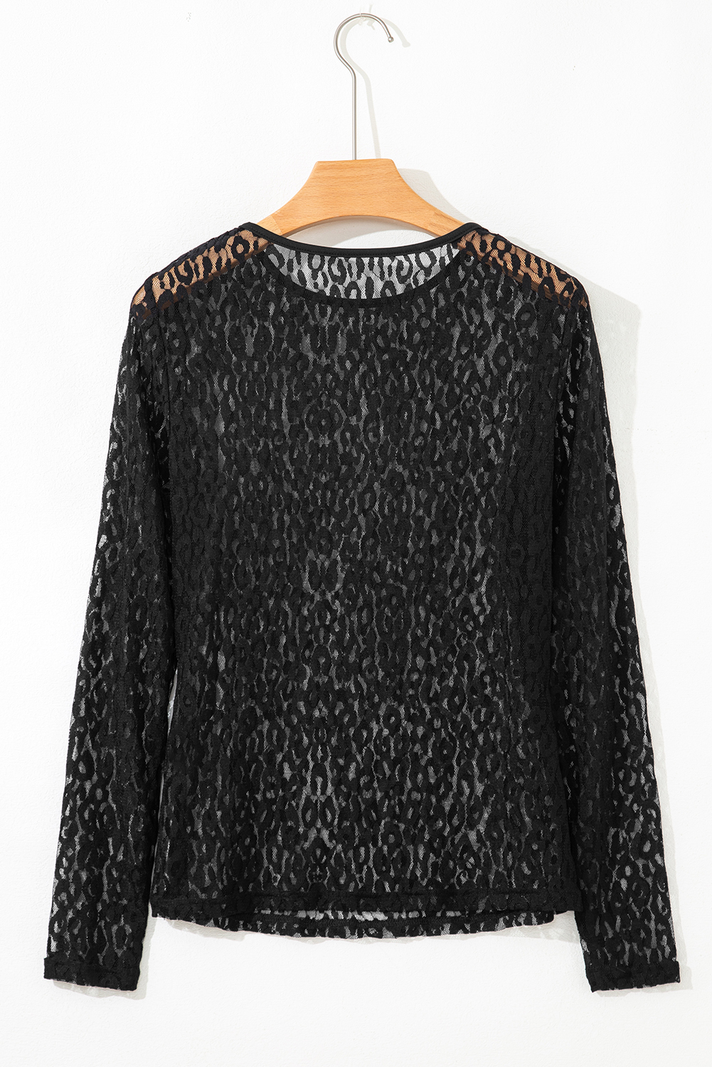 Black Leopard Pattern Sheer Mesh Long Sleeve Top - loveforevers
