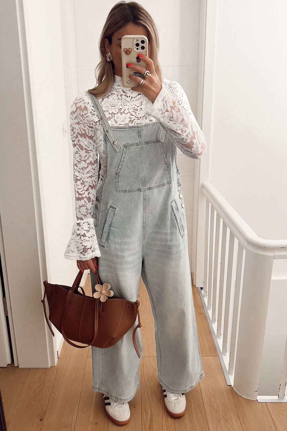 White Lace Crochet Bell Sleeve Mock Neck Blouse - loveforevers