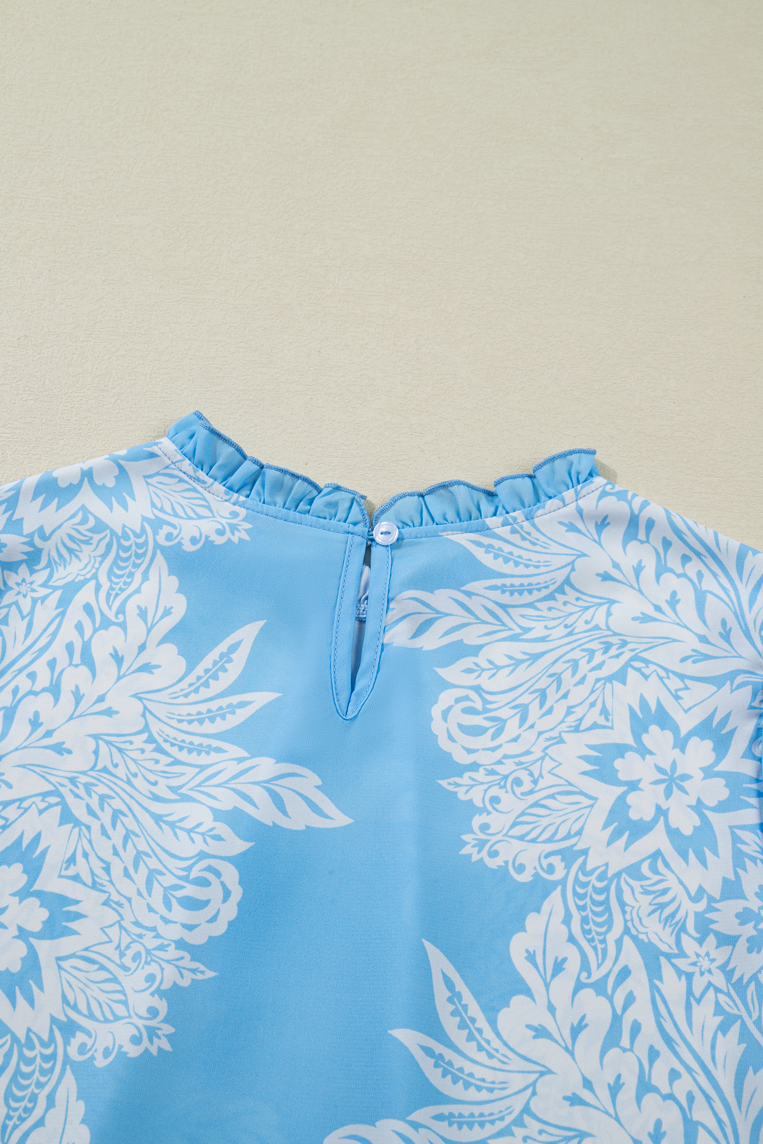 Sky Blue Ruffled Collar Puff Sleeve Flower Blouse - loveforevers