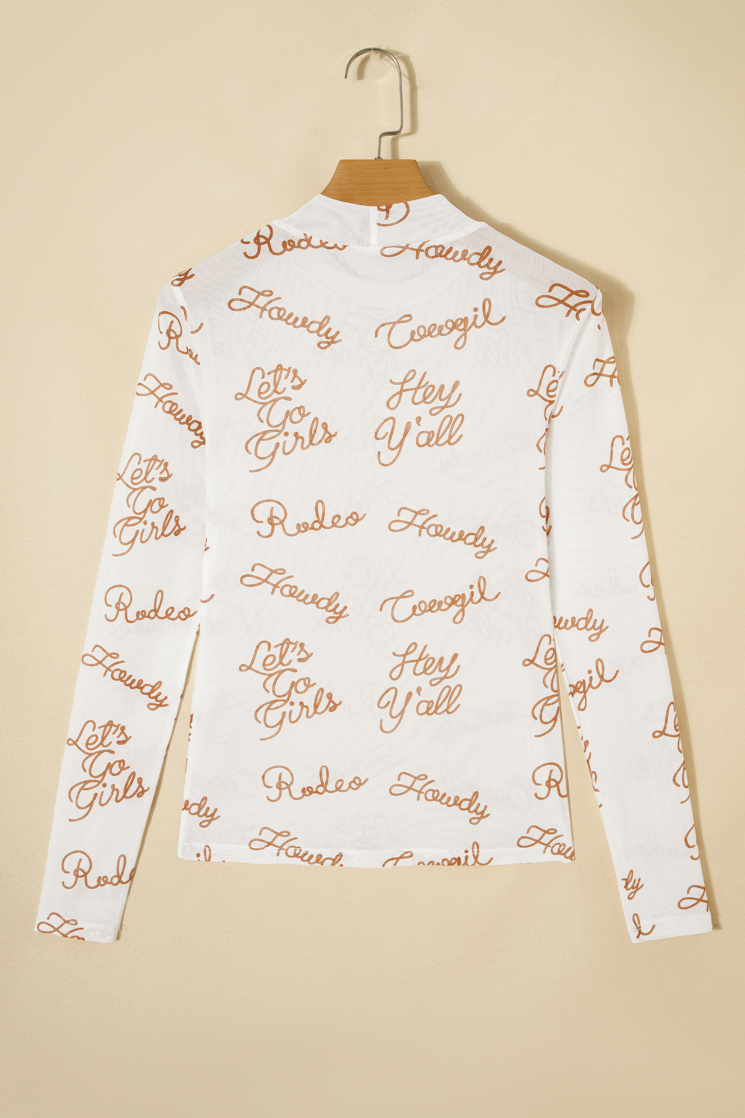 White Howdy Hey Yall Mesh High Neck Long Sleeve Top - loveforevers