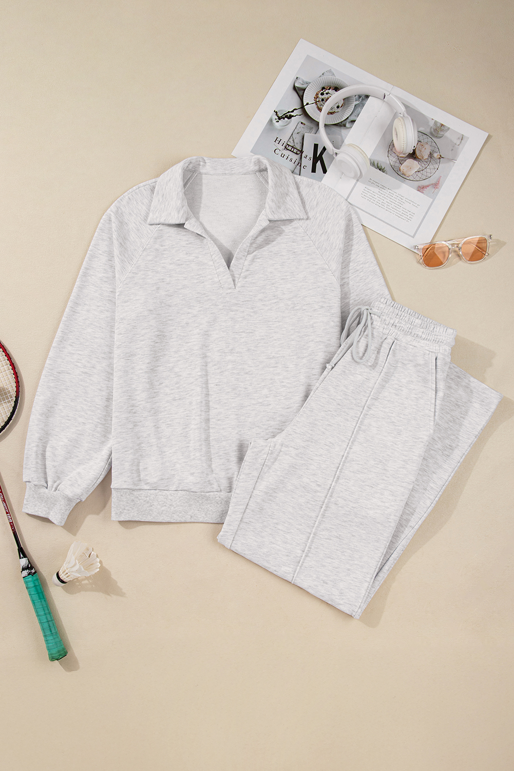 Light Grey Polo Tee Casual Pant Set - loveforevers