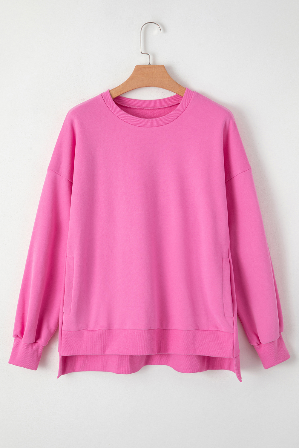 Grass Green Solid Fleece Lined Drop Shoulder High Low Sweatshirt - loveforevers