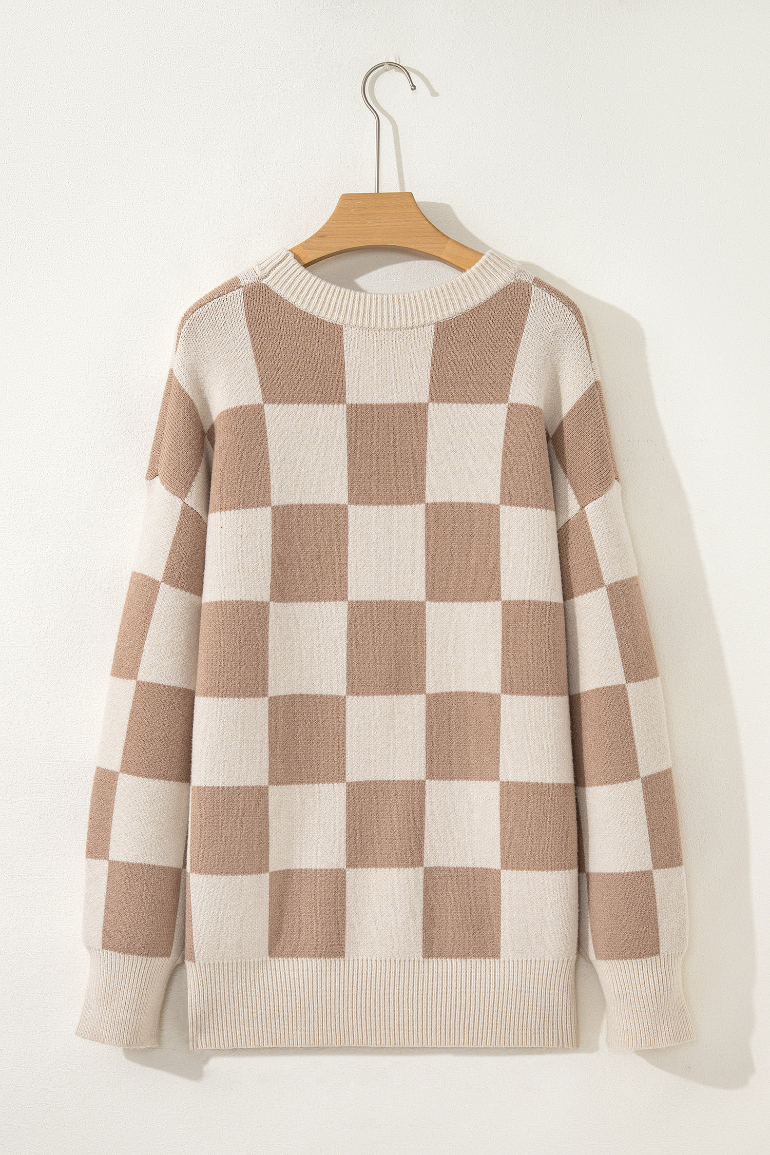Parchment Checkered Pattern Ribbed Trim Knit Baggy Sweater - loveforevers