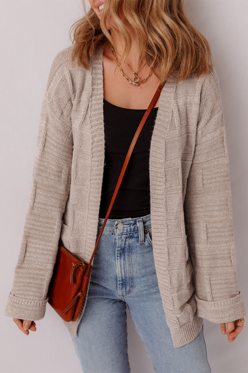 Delicacy Textured Knit Open Front Chic Cardigan with Pockets - loveforevers