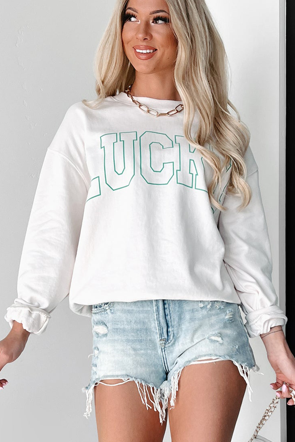 White St Patricks LUCKY Graphic Crew Neck Pullover Sweatshirt - loveforevers