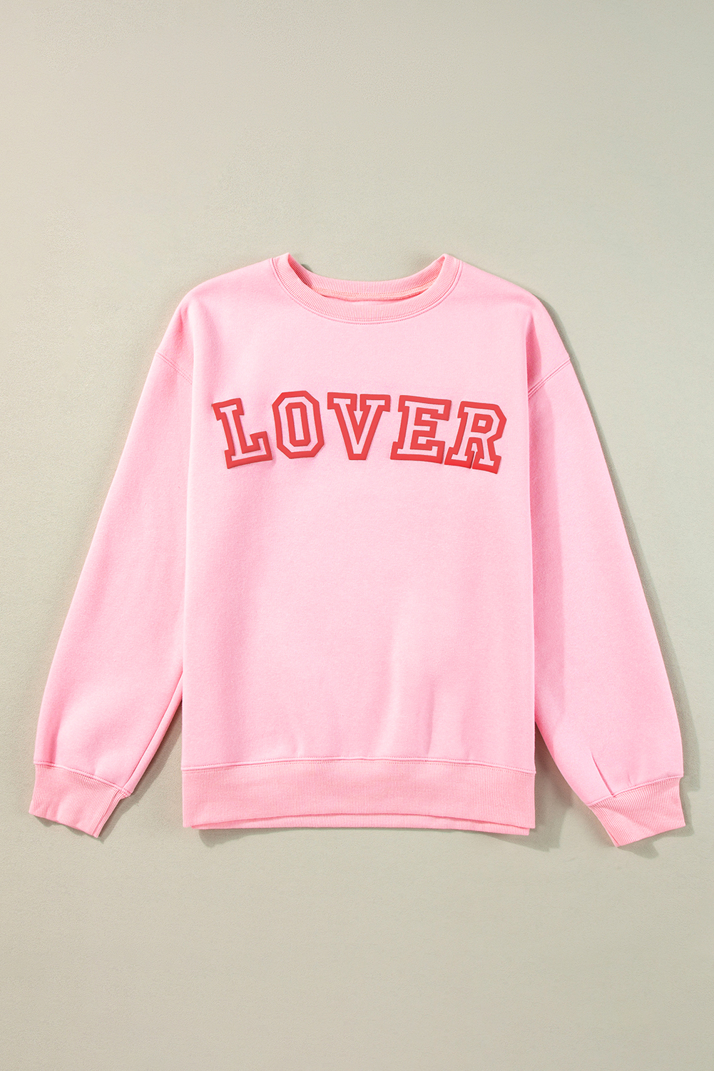 Pink LOVER Puff Print Drop Shoulder Pullover Sweatshirt - loveforevers