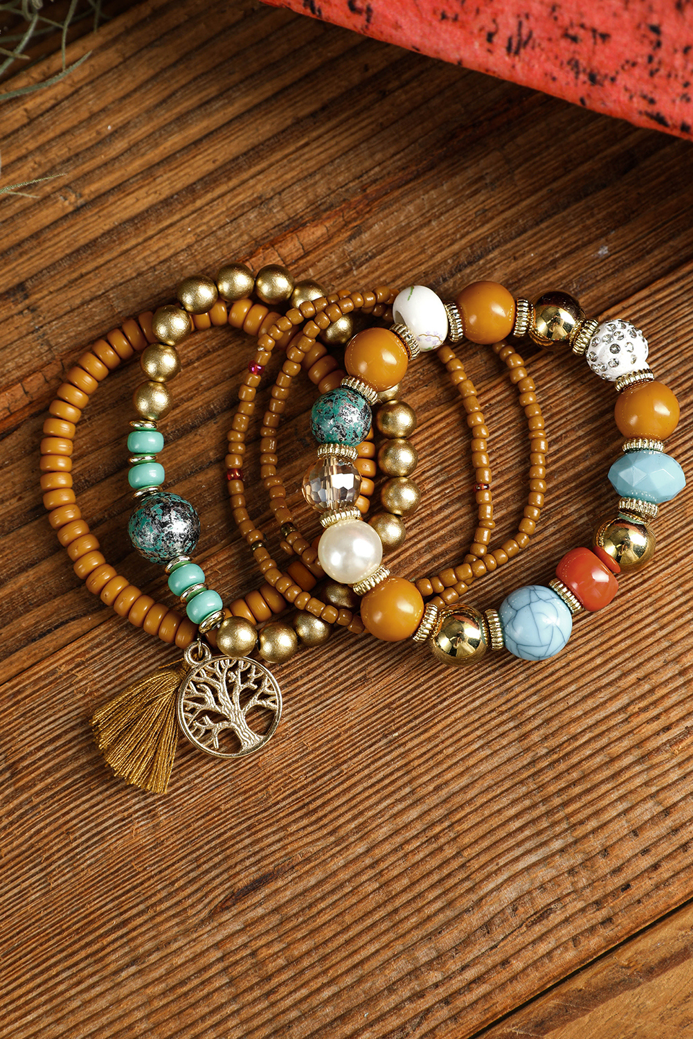 Chestnut 5pcs Boho Beaded Turquoise Bracelets Set - loveforevers