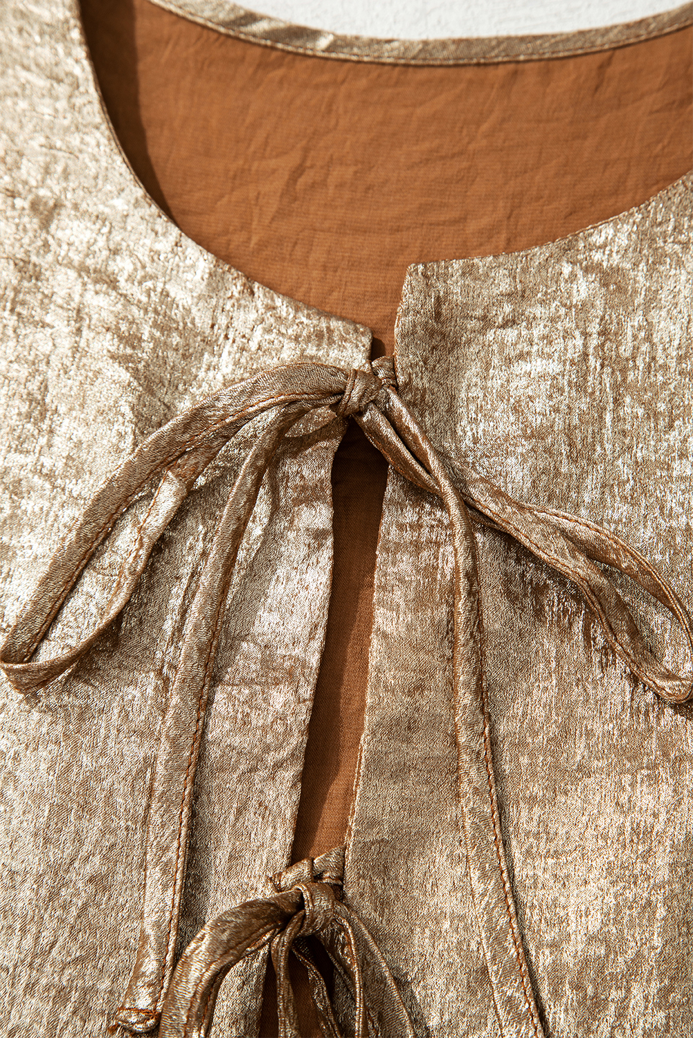 Gold Metallic Tied Front Babydoll Blouse - loveforevers