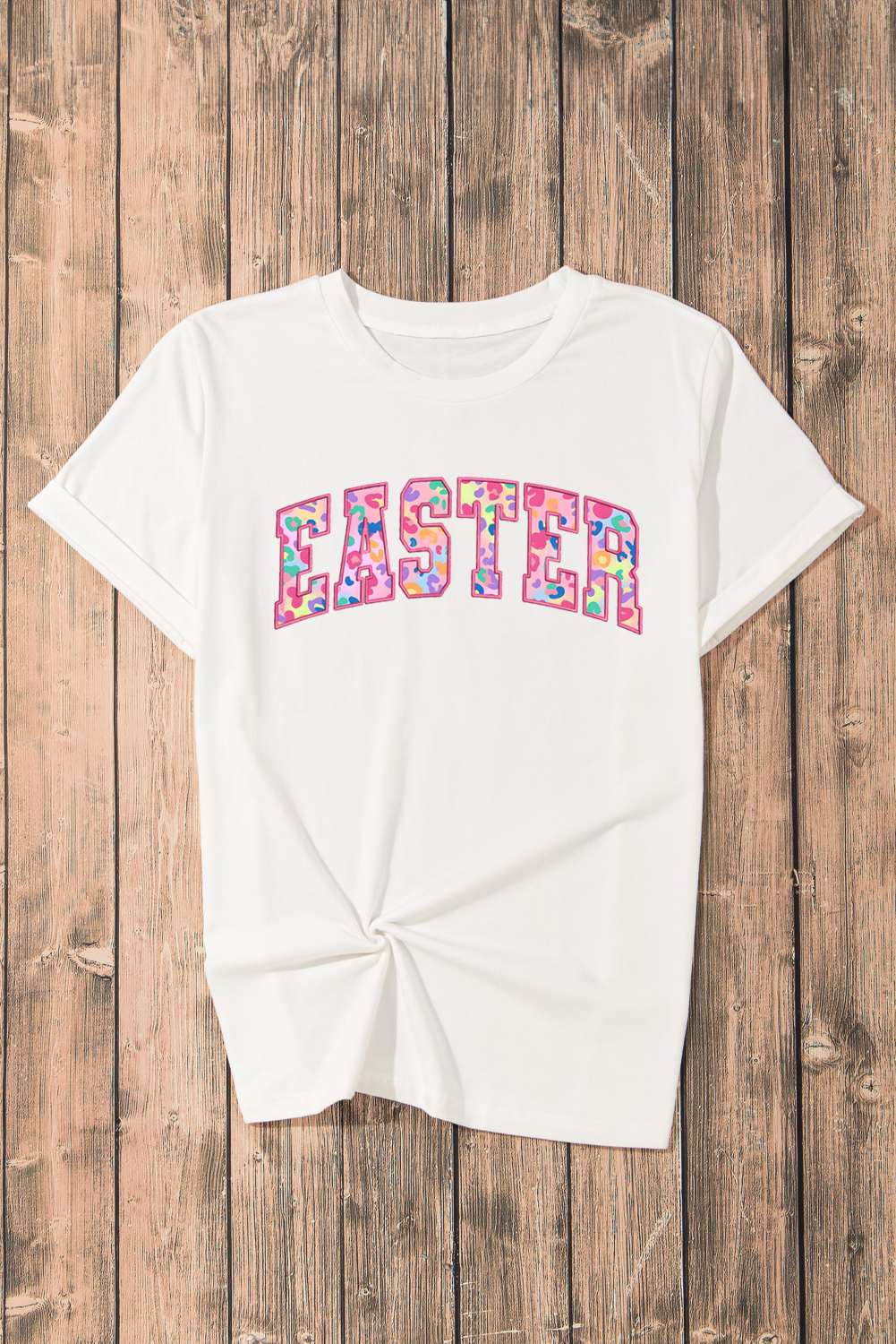White Cheerful Leopard EASTER Letter Graphic Tee - loveforevers