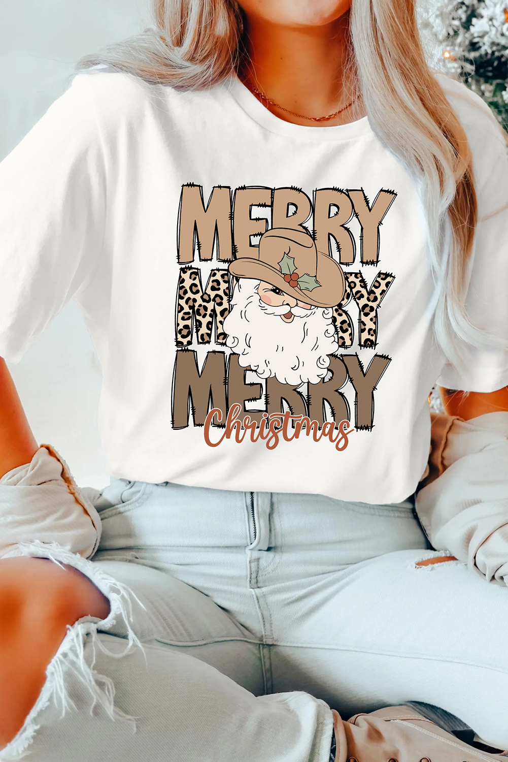 White Merry Christmas Western Santa Claus T Shirt - loveforevers