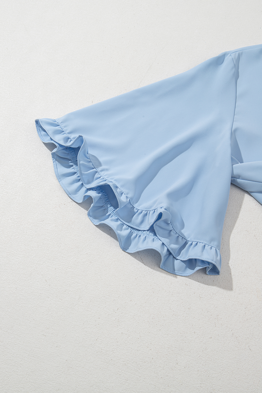 Green Frilly Round Neck Wide Half Sleeve Blouse - loveforevers