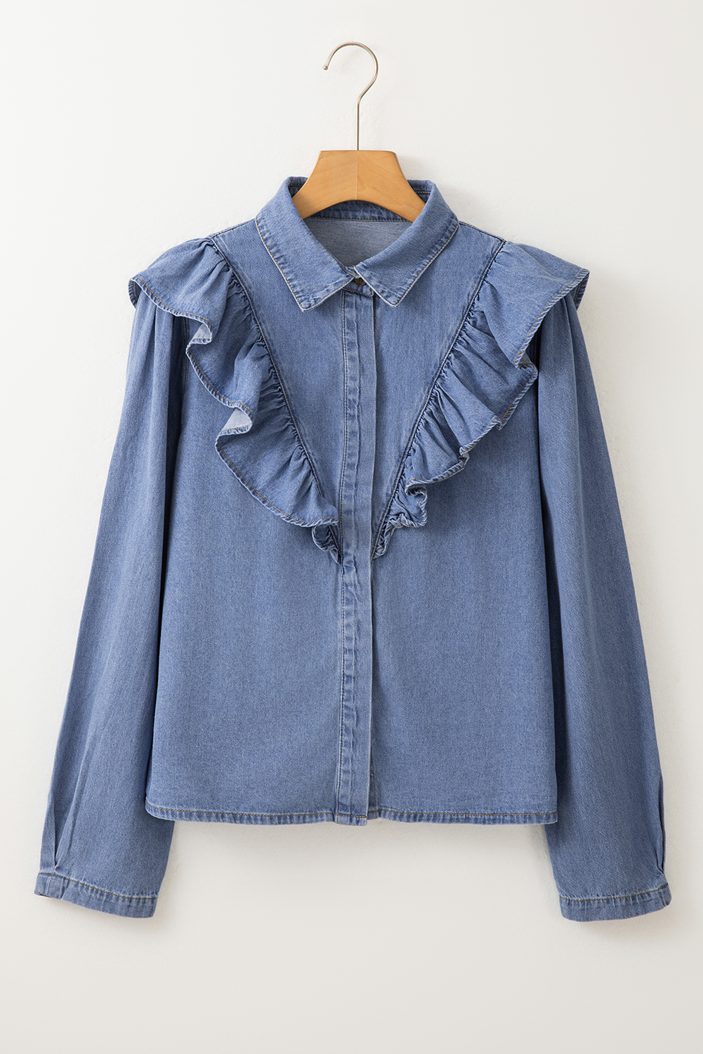 Dusk Blue Denim Ruffled Casual Top - loveforevers