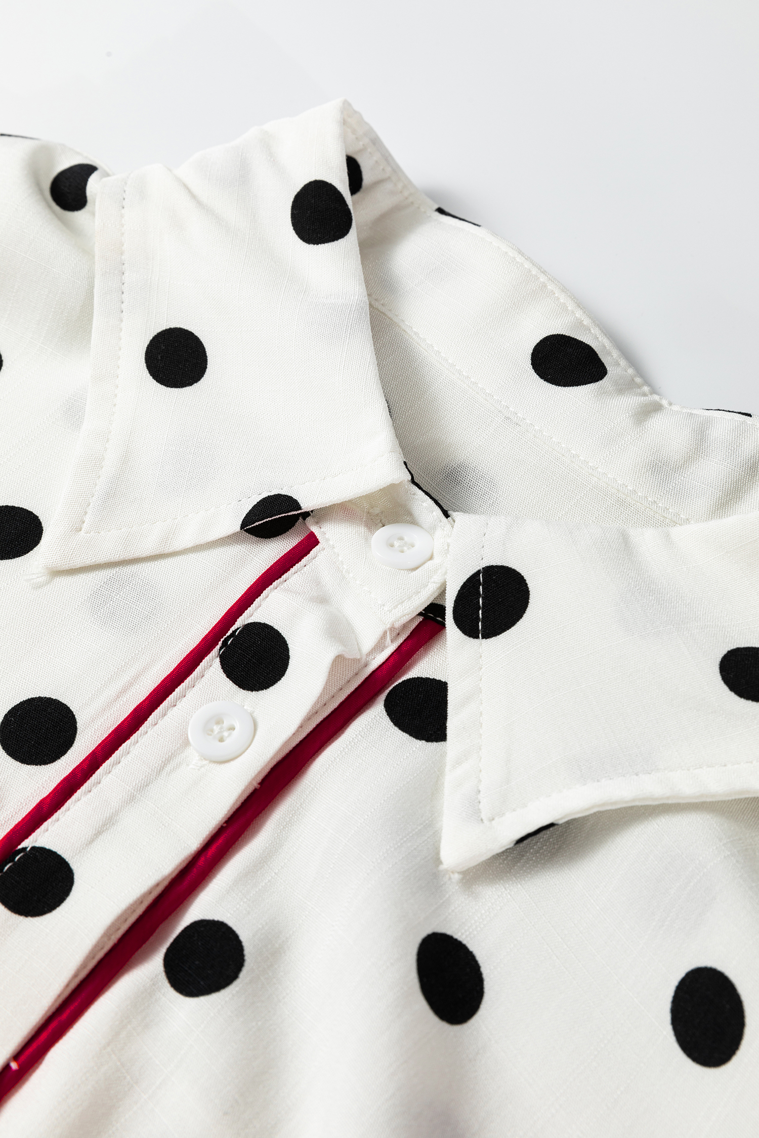 White Polka Dot Print Contrast Piping Elegant Shirt - loveforevers