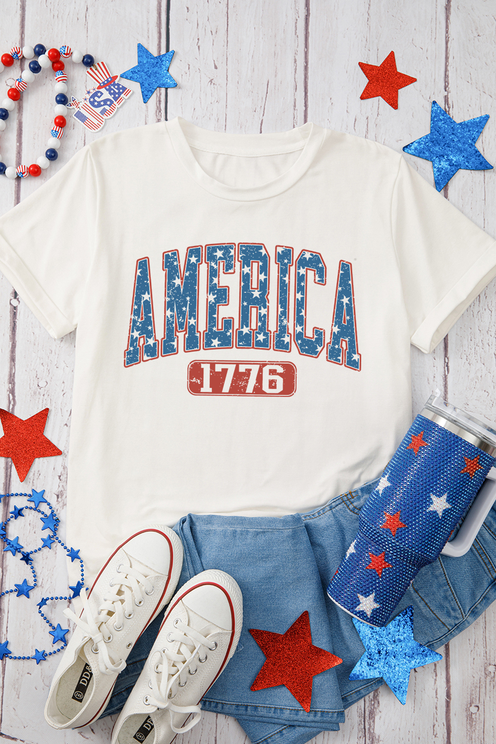 White Star AMERICA 1776 Print Independence Day Tee - loveforevers
