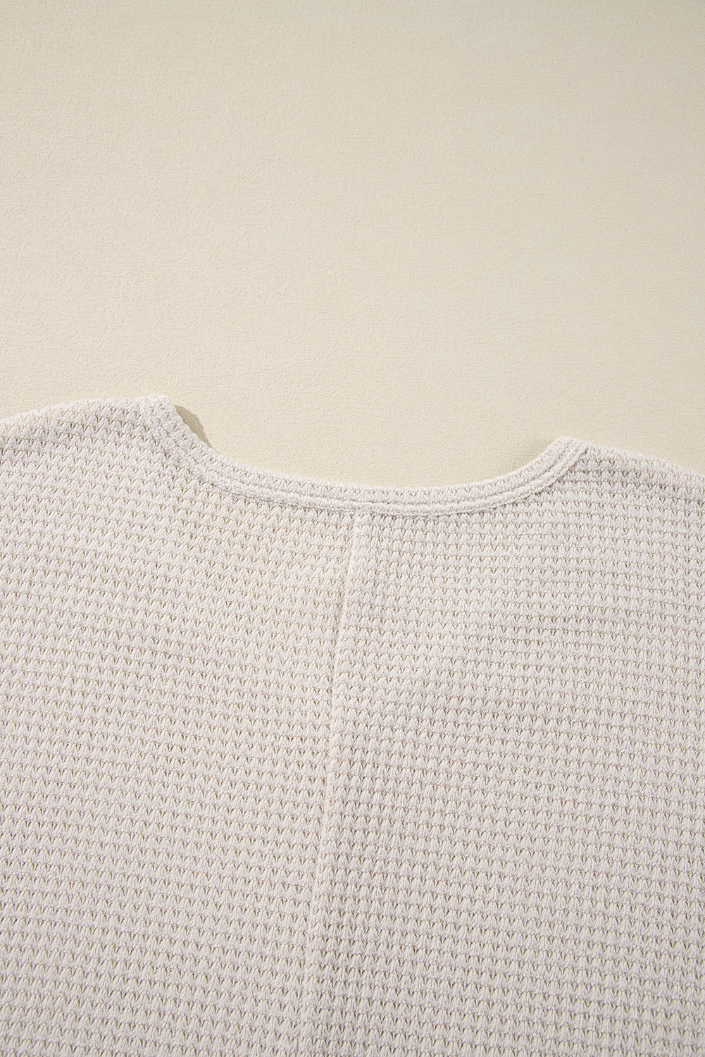 White Waffle Knit Side Slits Loose Fit V Neck Top - loveforevers
