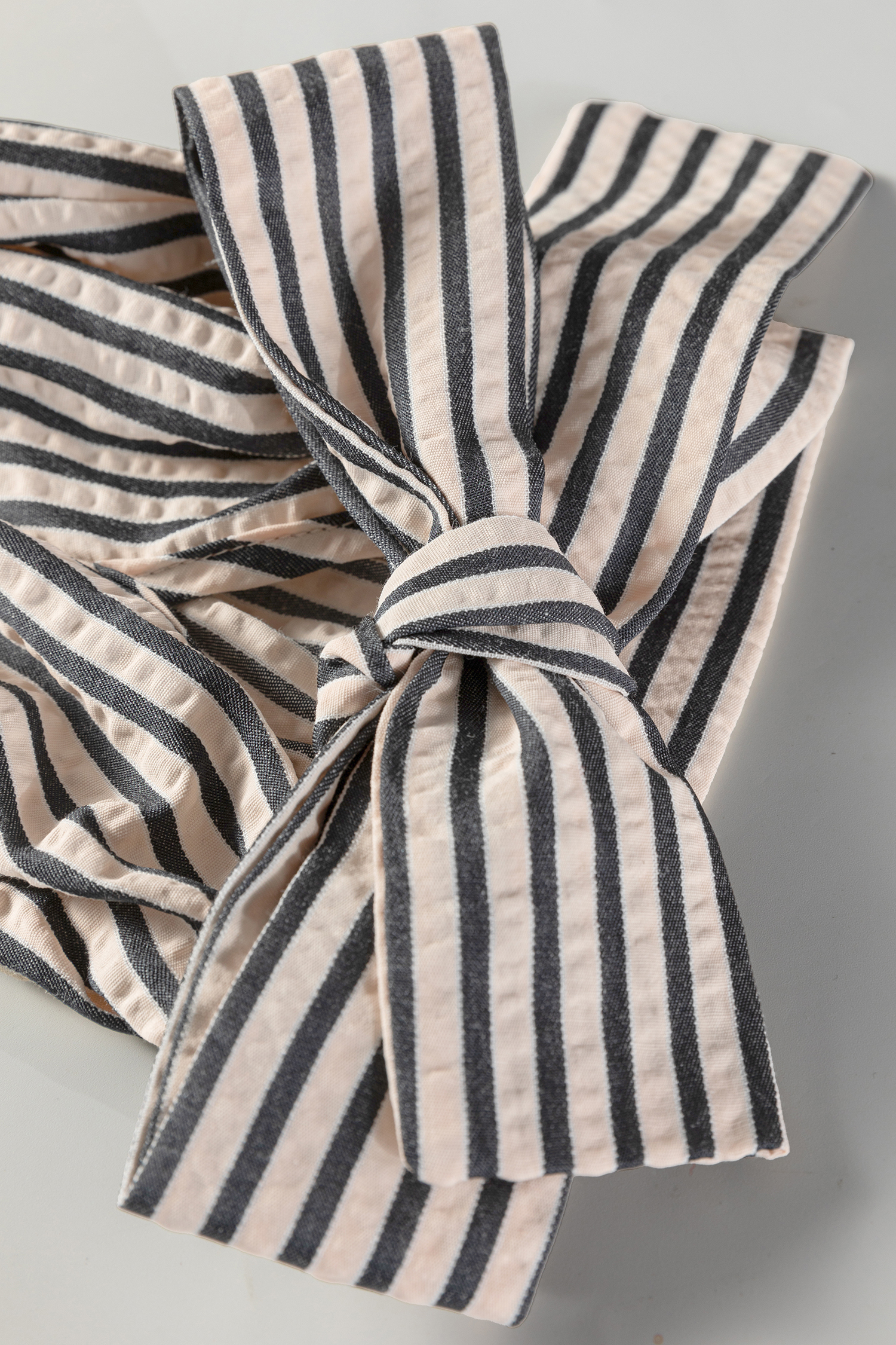 Black Stripe Knotted Cuff Long Sleeve V Neck Blouse - loveforevers