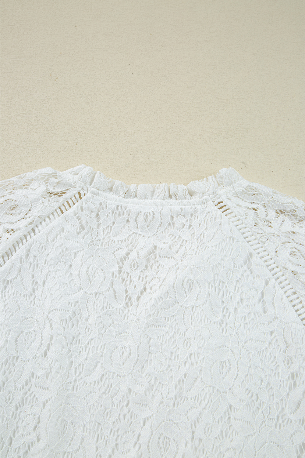 White Tie V Neck Lace Ruffle Detail Long Sleeve Blouse - loveforevers