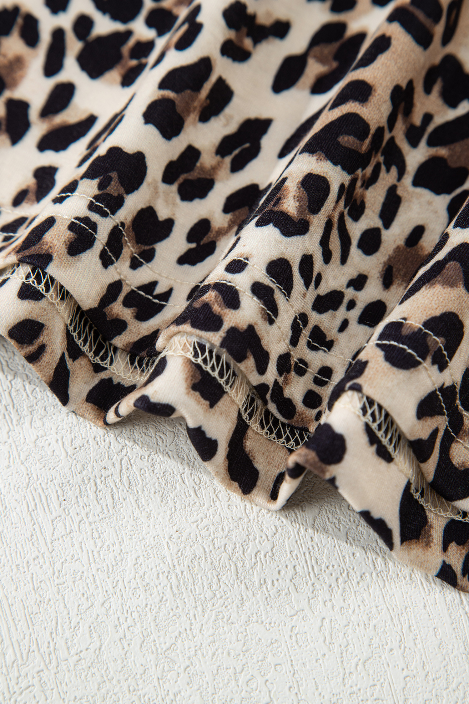 Brown Leopard Print Contrast Trim Round Neck Long Sleeve Top - loveforevers