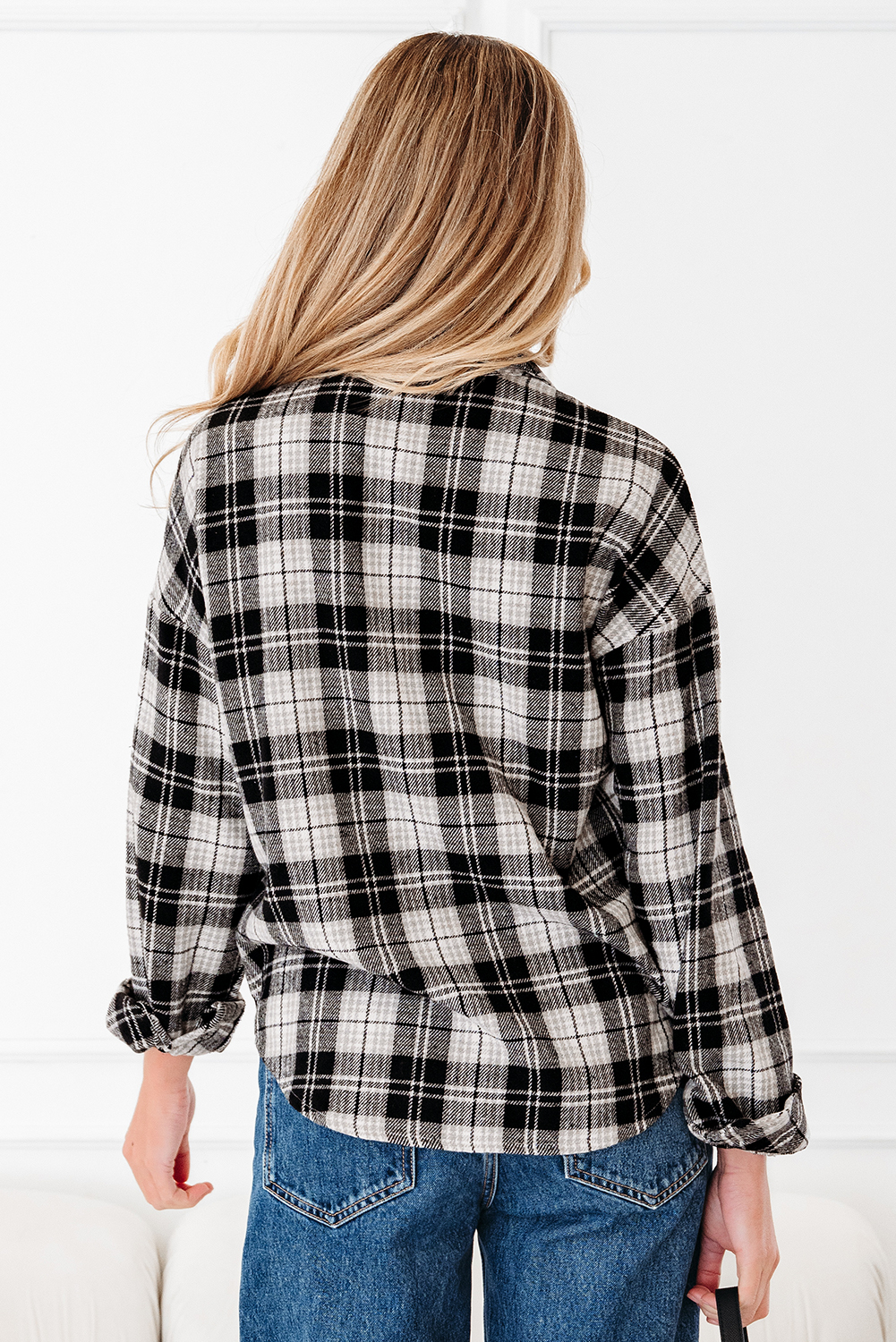 Black Plaid Print Chest Pockets Buttoned Shirt - loveforevers