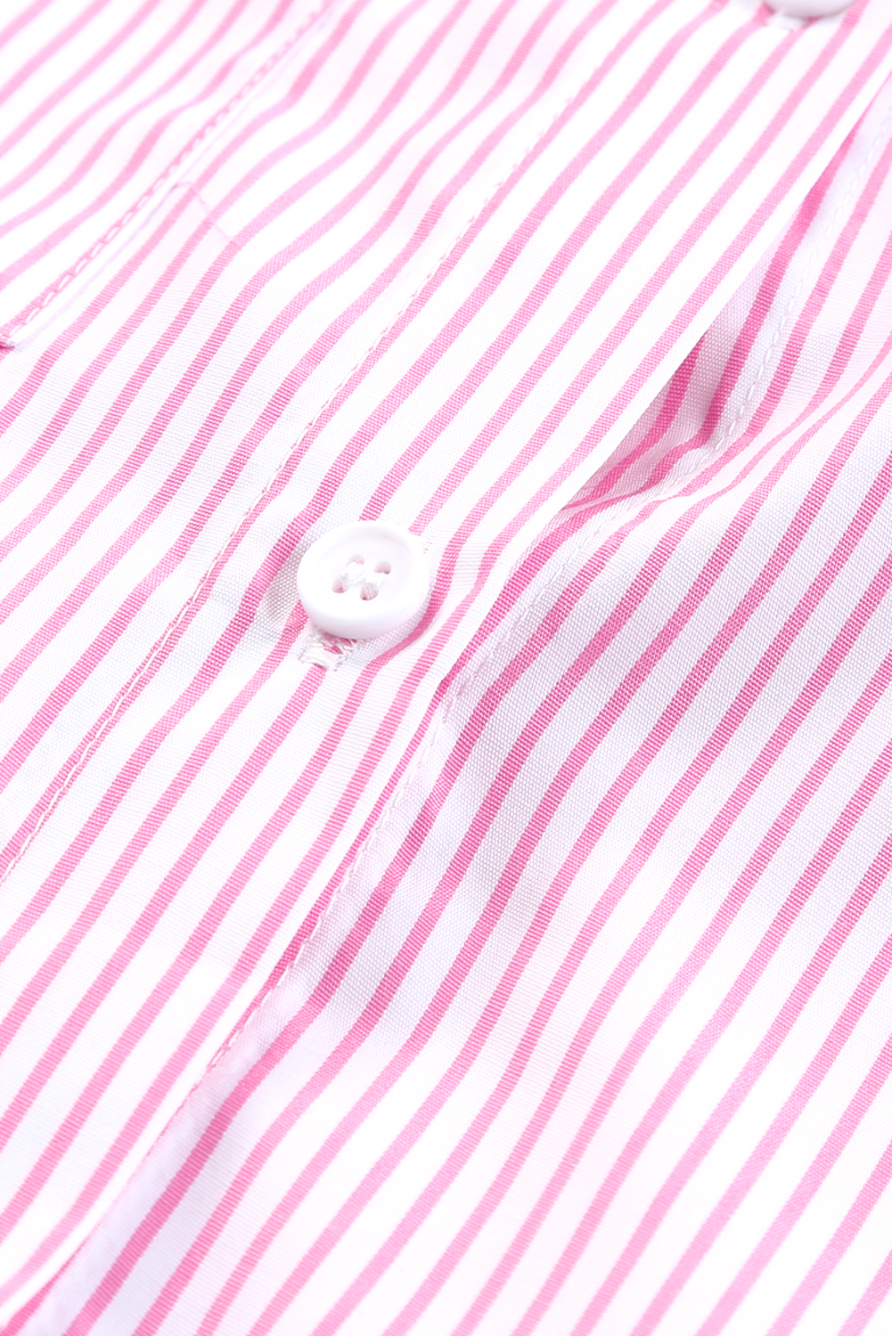 Red Stripe Smocked Cuffed Striped Boyfriend Shirt with Pocket - loveforevers
