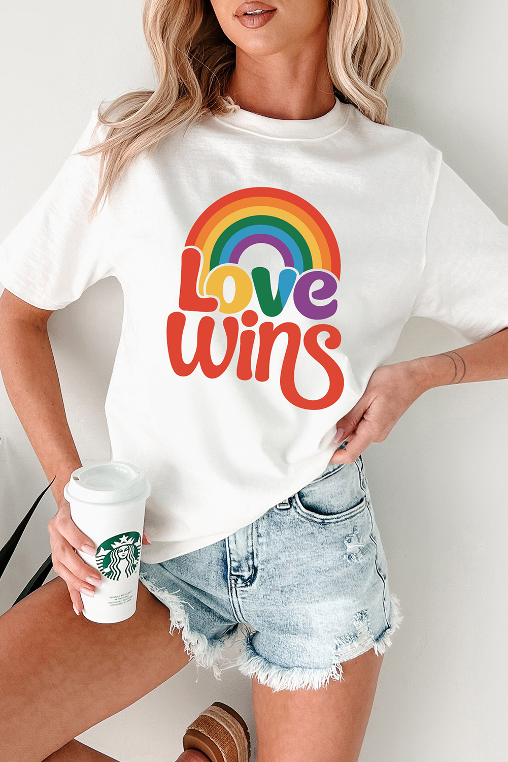 White Love Wins Pride Rainbow Graphic Casual T Shirt - loveforevers
