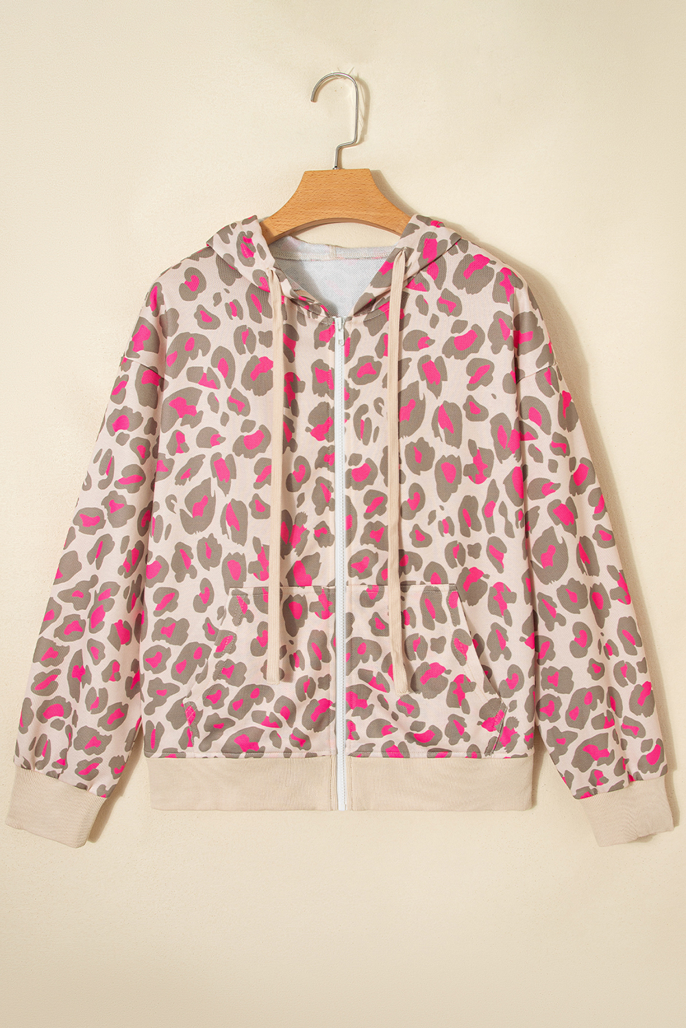 Rose Leopard Print Zip-up Hooded Sweatshirt - loveforevers