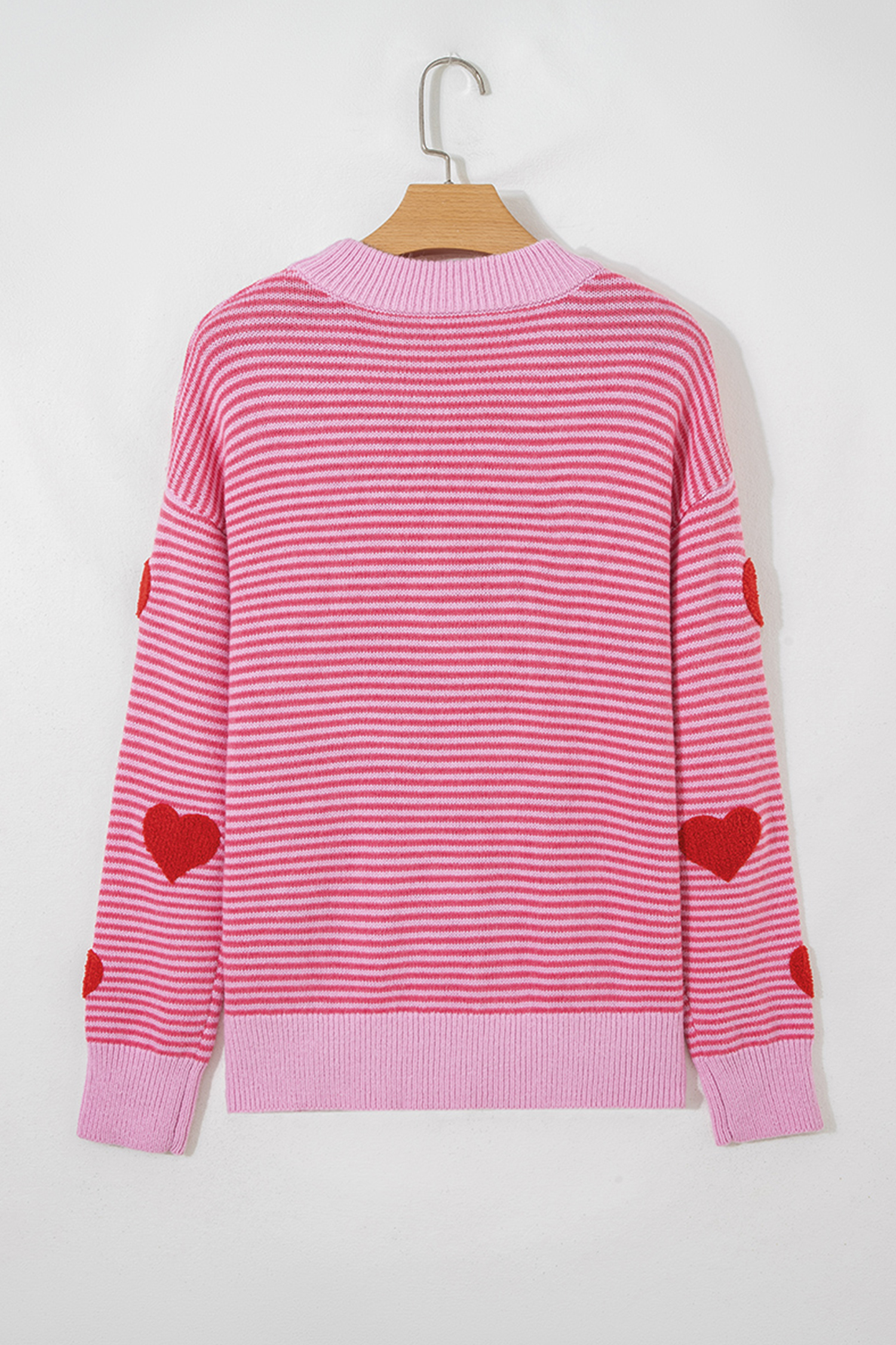 Gray Stripe Contrast Heart Pattern Valentine Knit Sweater - loveforevers